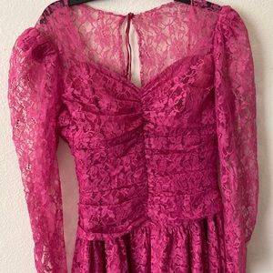 VINTAGE Pink Lace Puff Sleeves Dress